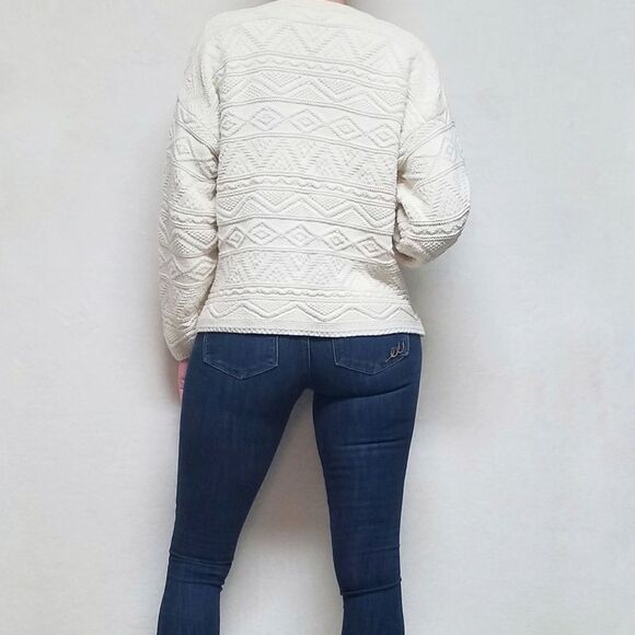 VINTAGE 80s GAP Cream Aztec Print Cropped Sweater - Picture 7 of 11